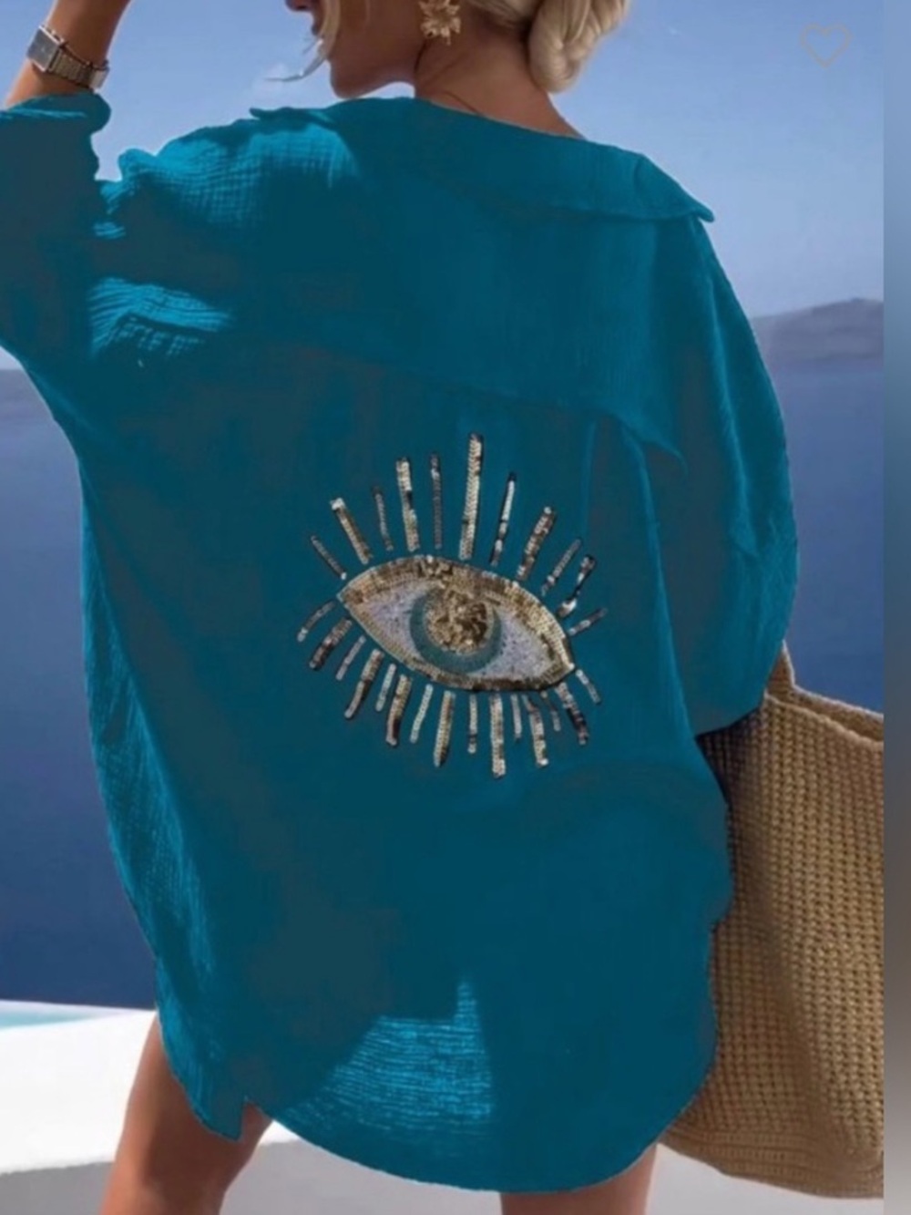 Beach Cover-Up Resort Wear Embroidered Eye design 100% Cotton Size Small